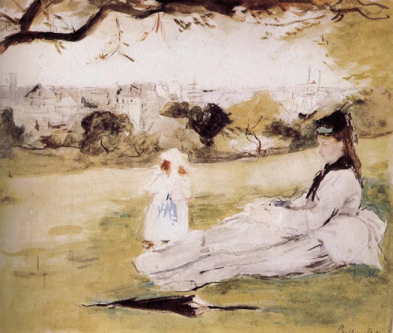 Berthe Morisot The mother and her child on the meadow Sweden oil painting art